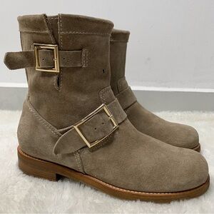 Jimmy Choo Women's Brown Suede Leather Moto Boots Size 36.5